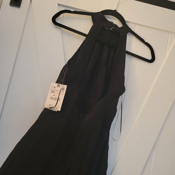 Zara Backless Black Silky Halter Dress - Picture 2 of 7